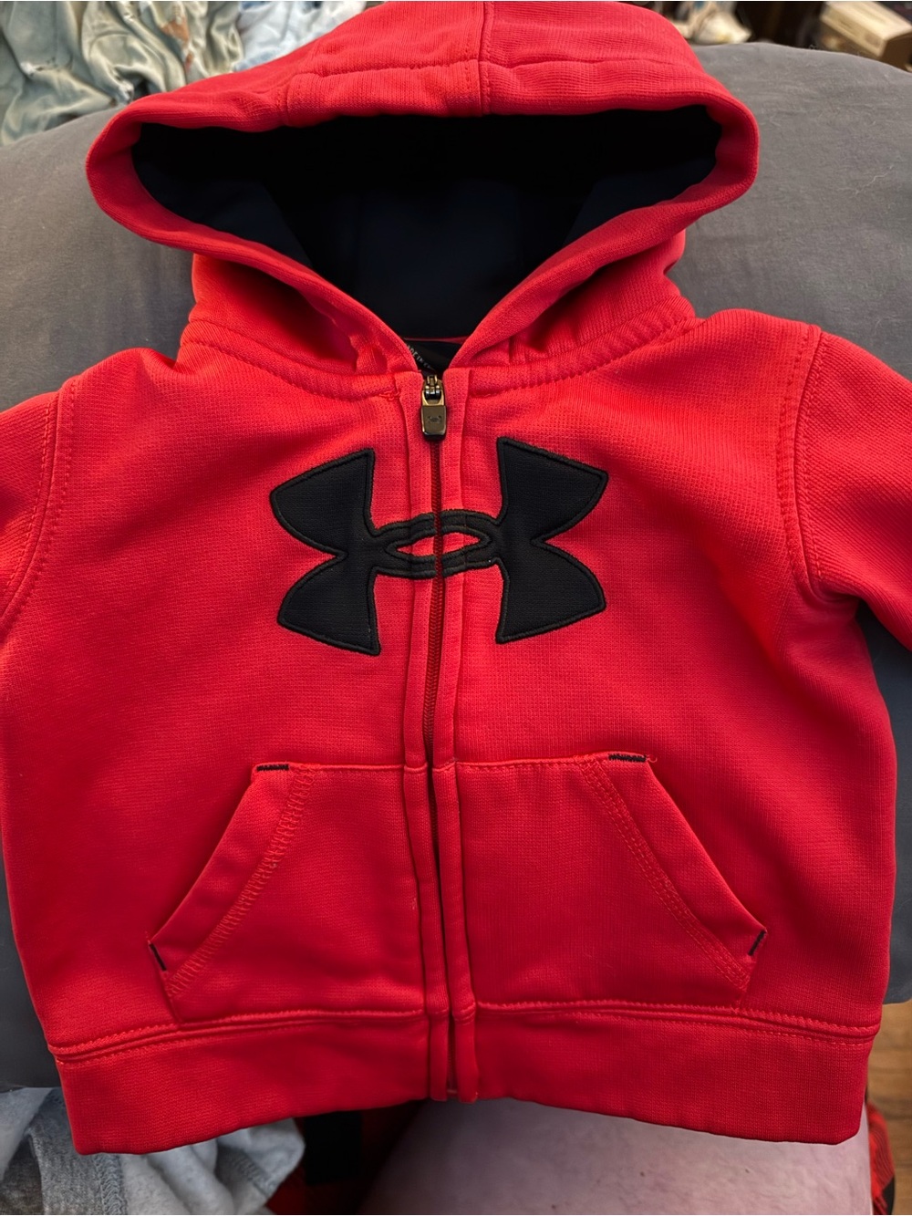 Under Armour Red Kids' Hooded Zip Sweatshirt with Black Logo